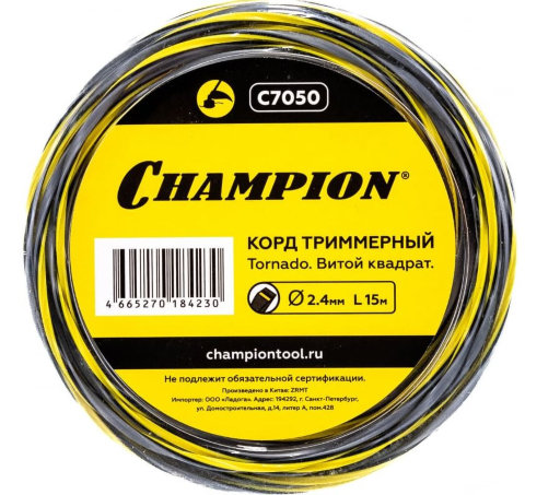 Корд трим.CHAMPION Tornado 2.4мм*15м (витой квадрат)